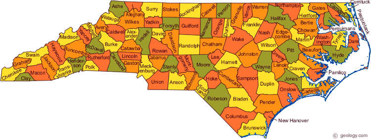 North Carolina Map The 100 Counties Of North Carolina