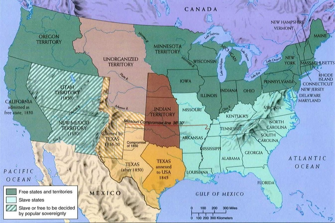 Compromise of 1850 Map of Slave Free States.jpg