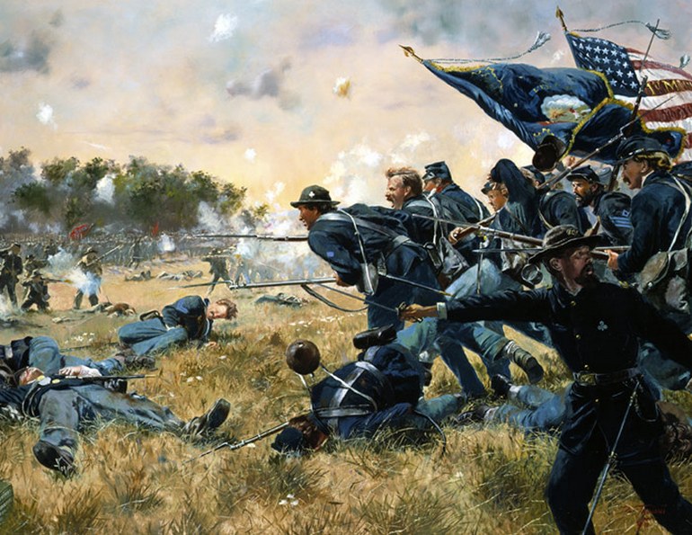 Union soldiers advancing in battle.jpg